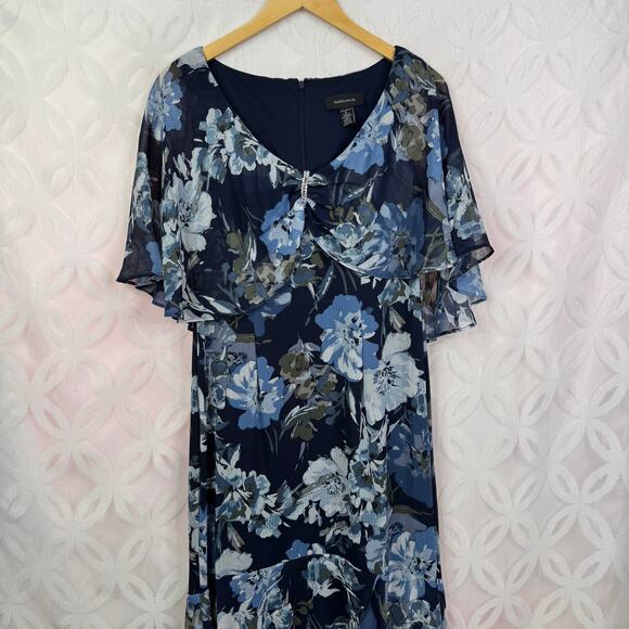 R&M Richards Navy Blue Floral High Low Chiffon Dress Evening Formal Size 6 NWT - Picture 6 of 11